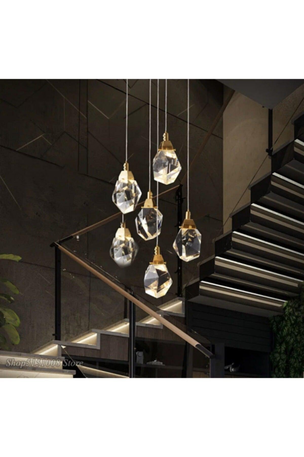 Gold Yellow Daylight A+ Luxury Modern Crystallized Glass Pendant Lamp With Six Power Led Chandelier - Swordslife