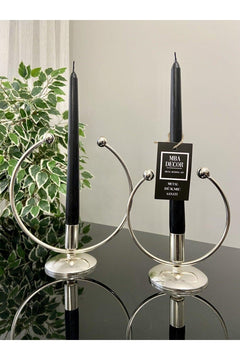 Gold-plated metal Damascus-style dual candle holder with black base