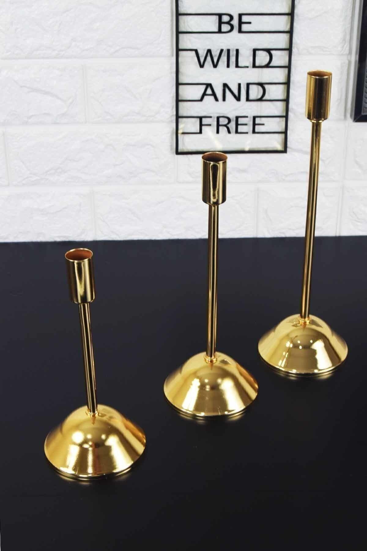 3 Piece Gold Slim Candle Holder