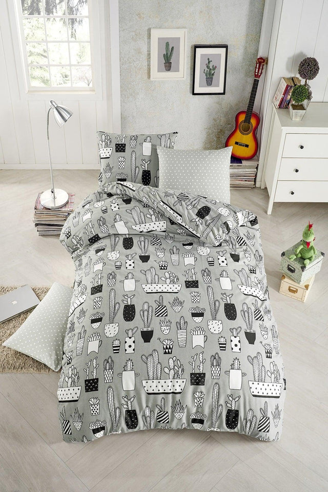 Cactus Gray Single Duvet Cover Set