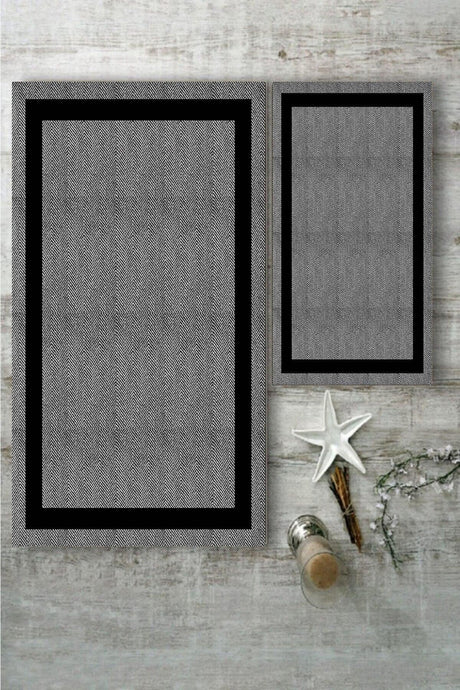 Gray - Black Striped 2-Piece Carpet Set (60x100/40x60) - Wlly1327 - Swordslife