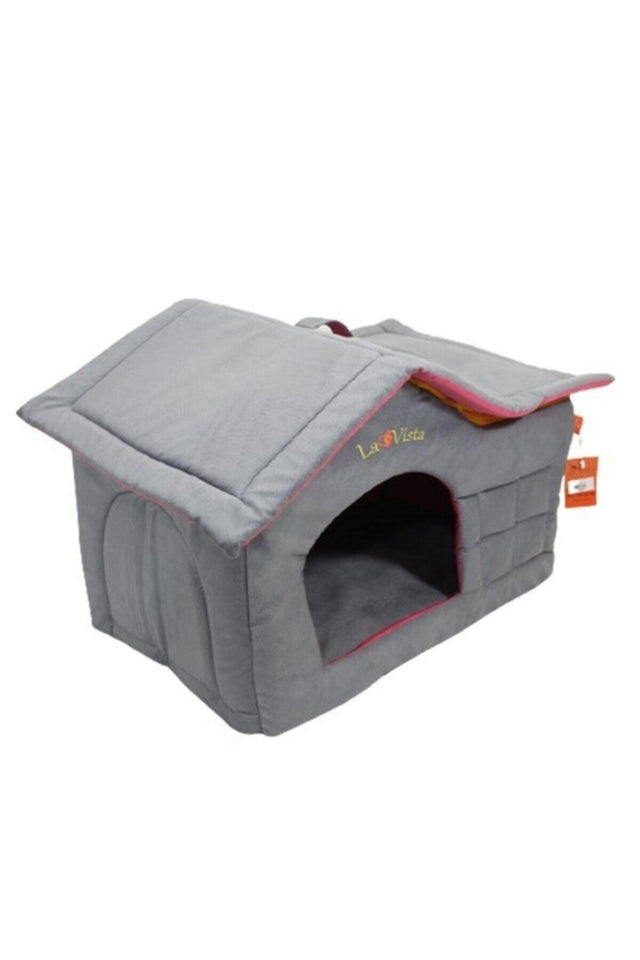 Velvet Indoor Cat and Dog House with Gray Roof