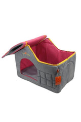 Velvet Indoor Cat and Dog House with Gray Roof