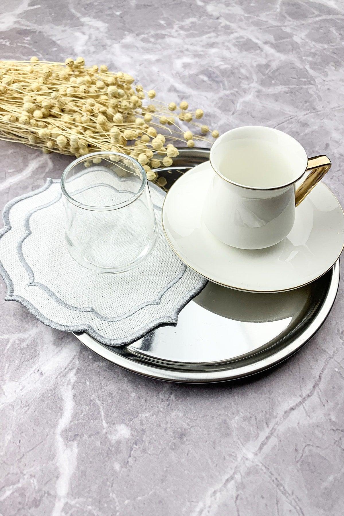 Gray Color Double Wrap Embroidered 12 Piece Set Placemat And Cocktail Napkin - Swordslife