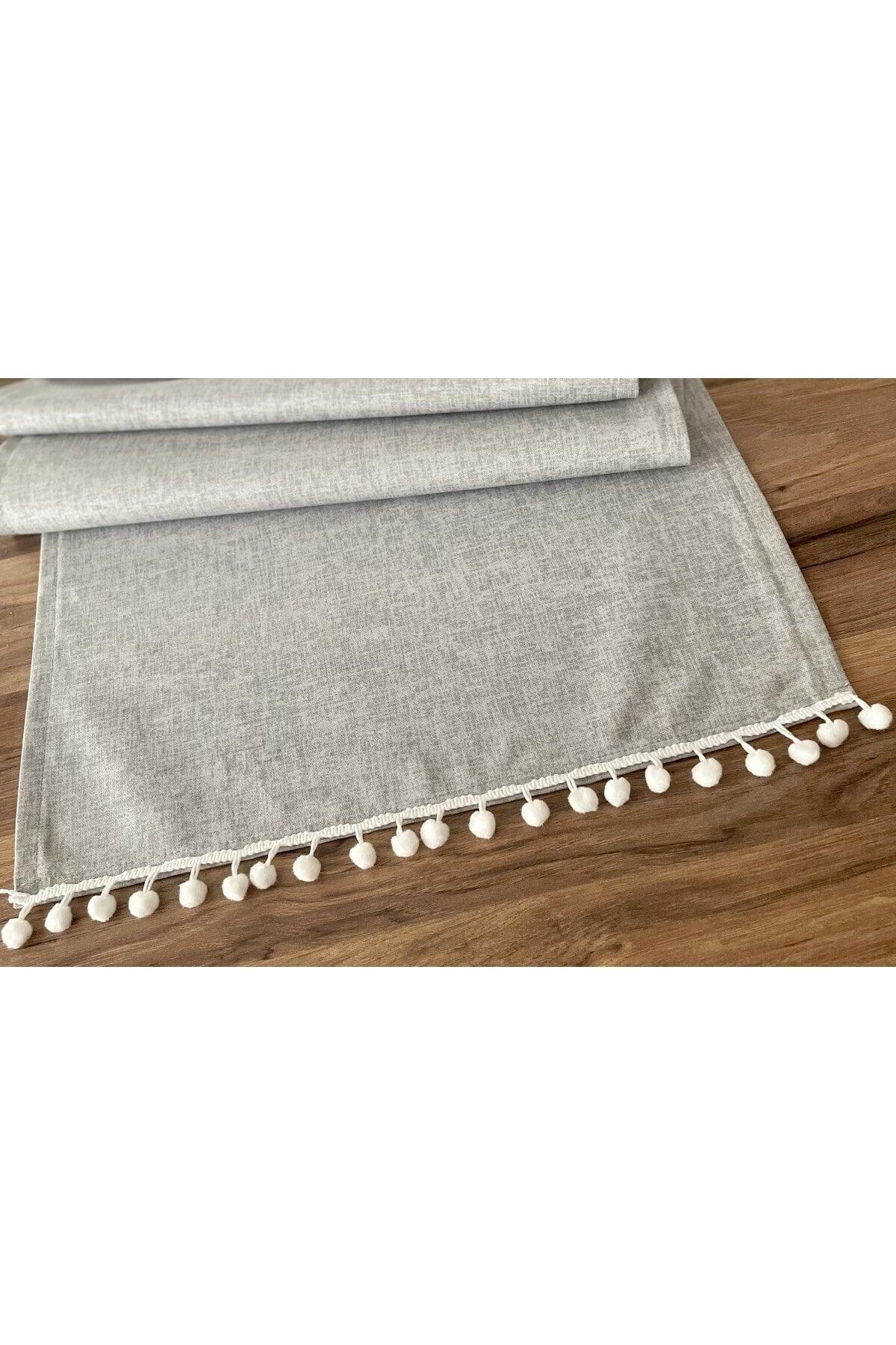 Gray Fabric Pompom Detailed Runner - Swordslife