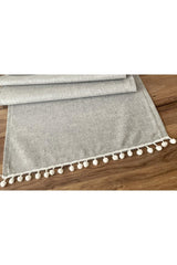 Gray Fabric Pompom Detailed Runner - Swordslife