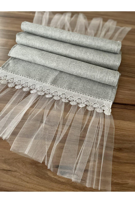 Gray Fabric Tulle Detailed Runner - Swordslife