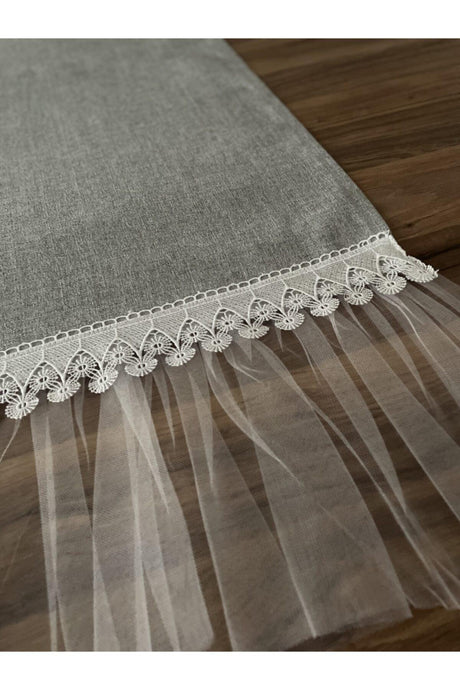 Gray Fabric Tulle Detailed Runner - Swordslife