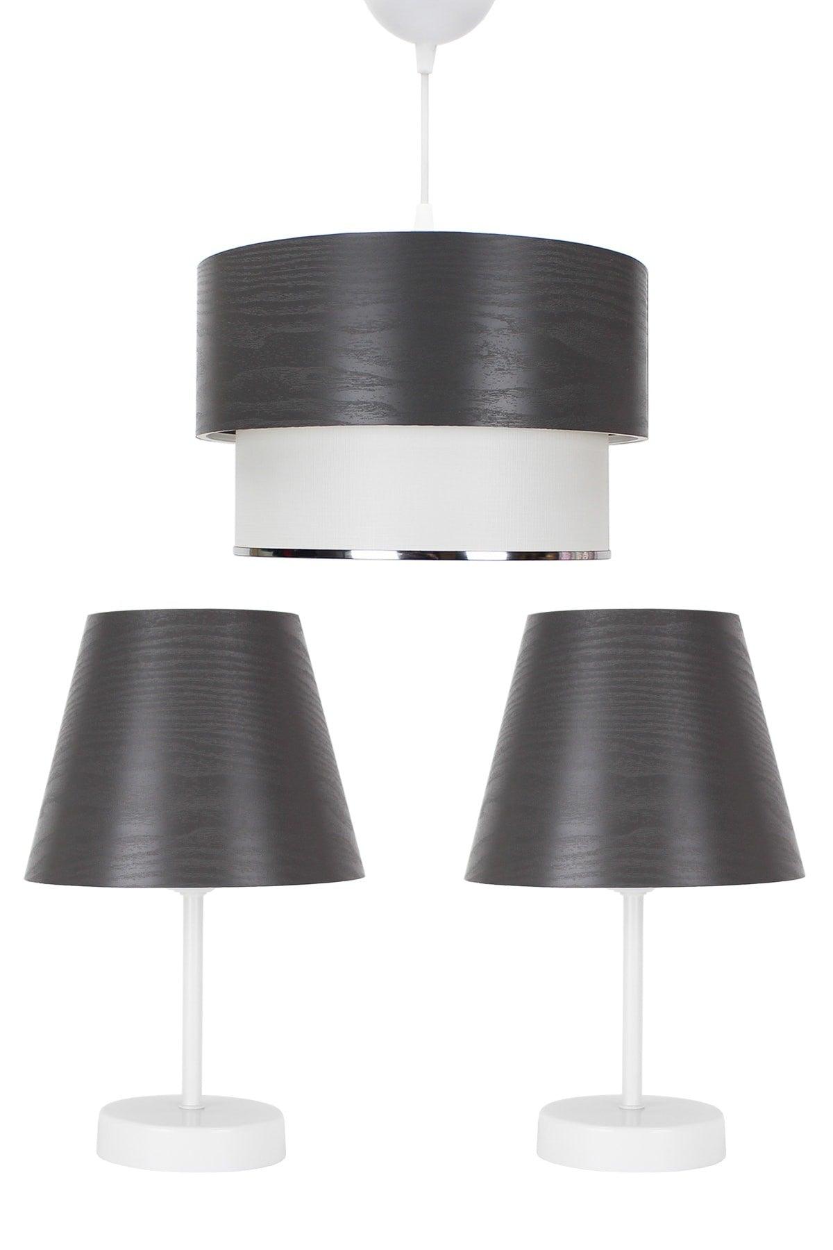 Gray Triple Lampshade And Chandelier Set Bedroom Lighting - Swordslife