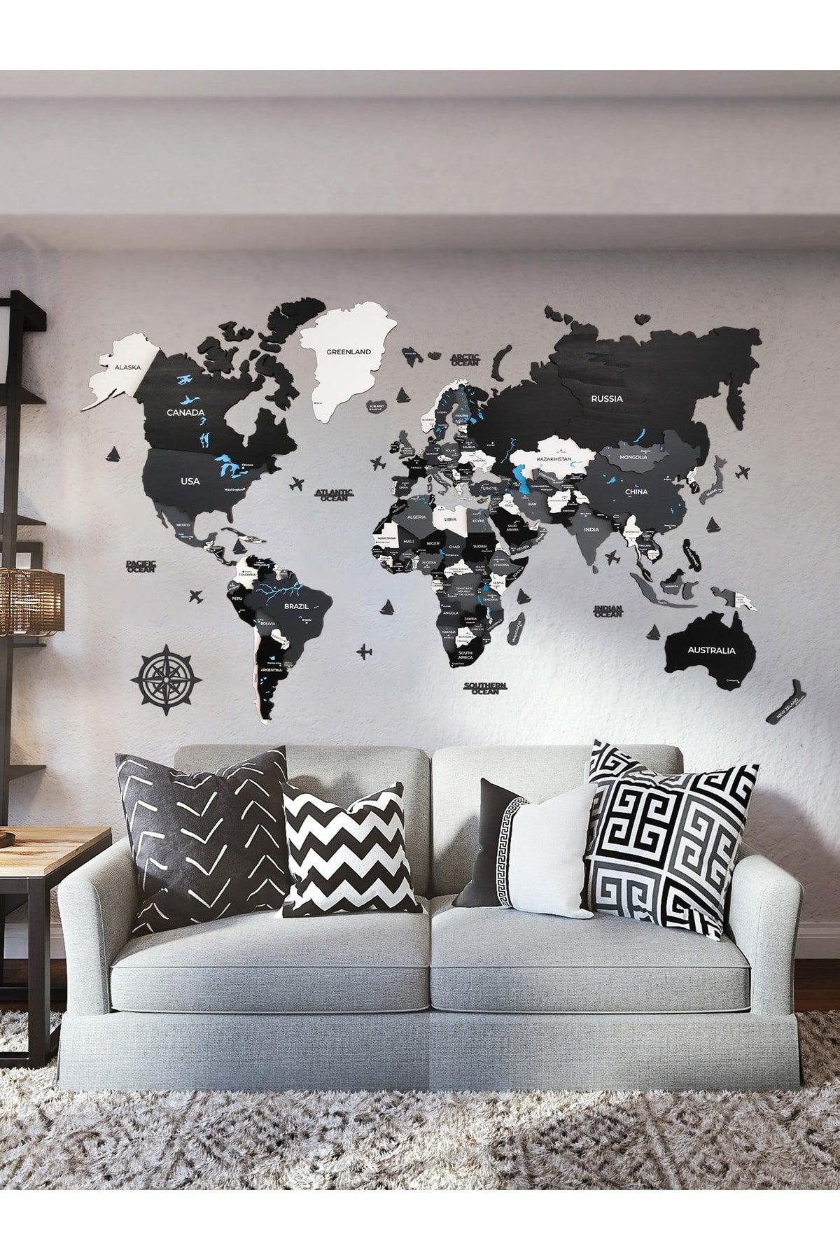 Gray Wooden World Map