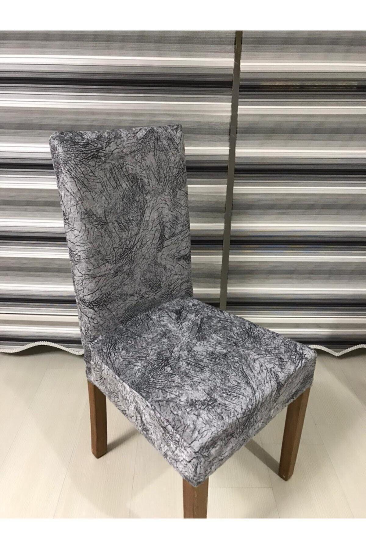 Gray 6-Set Chair Cover Vein Pattern Velvet Chair Cover 6 Pieces - Swordslife