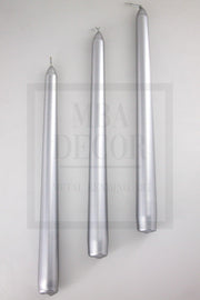 Silver 3 Pack Candlestick Luminous Candle Metallic Plated Body 1st Quality Long Stick Tapered - Swordslife
