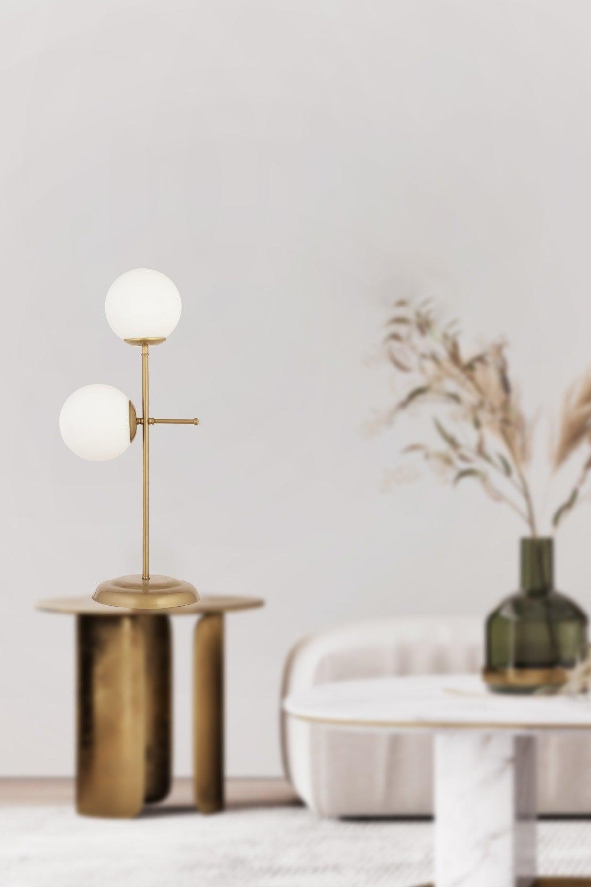 Günay 2li Eskime White Glazed Tischleuchte Modern Design Salon-Bedroom Lampen - Swordslife
