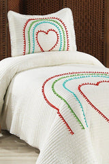 Hale Colored Pompom 100% Cotton Single Bedspread Heart ( Pique ) Set - Swordslife