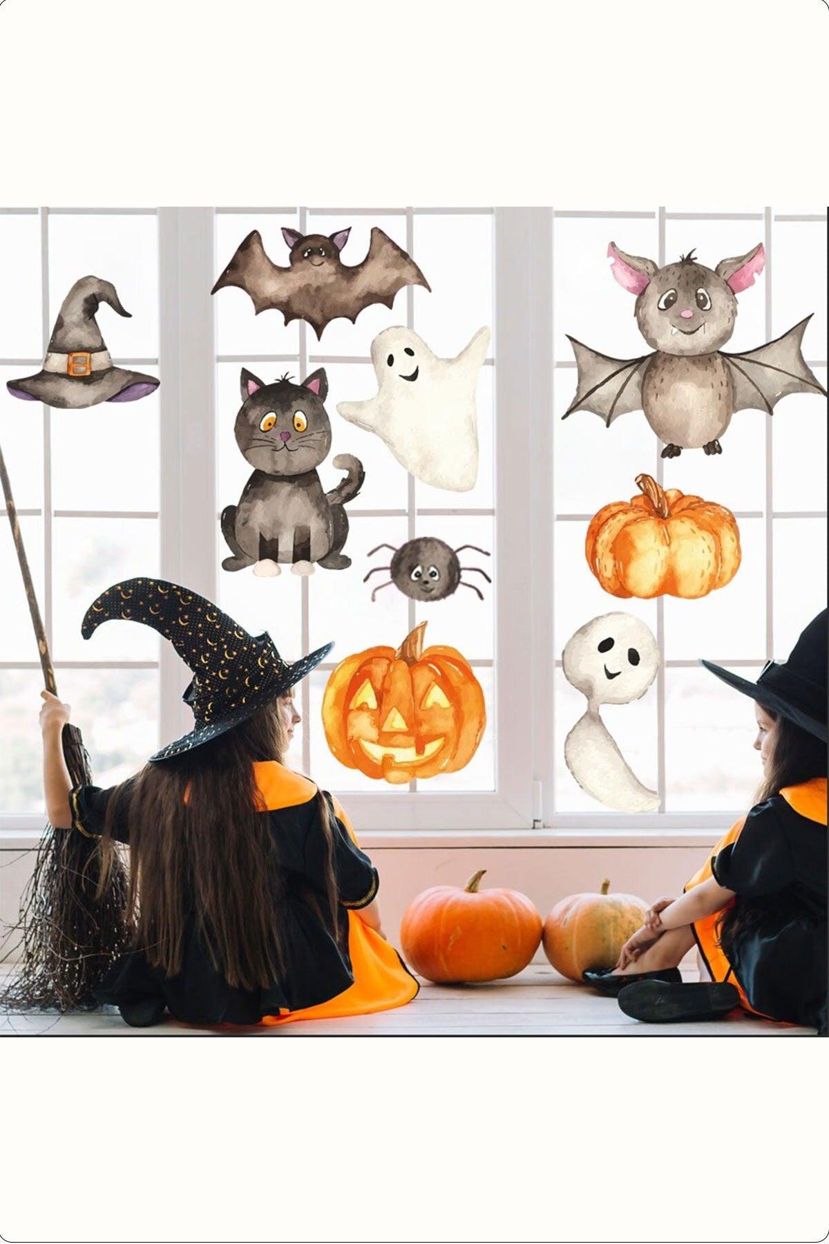Halloween Halloween Decorations Cute Bat And Ghost Decorative Sticker,glass Sticker - Swordslife