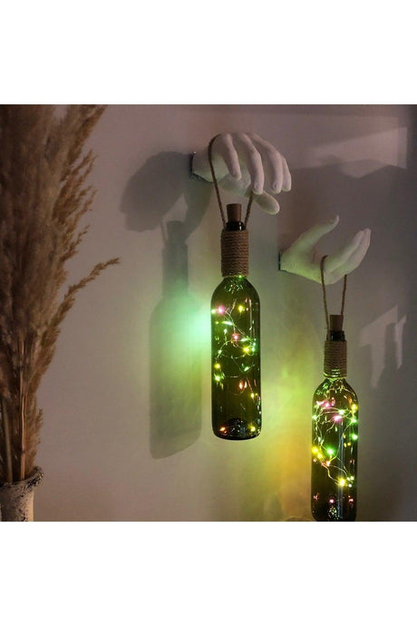 Handmade Sculpture Hand Decorated Colorful Led Lighted Green Wine Bottle Sconce Set of 2 - Swordslife