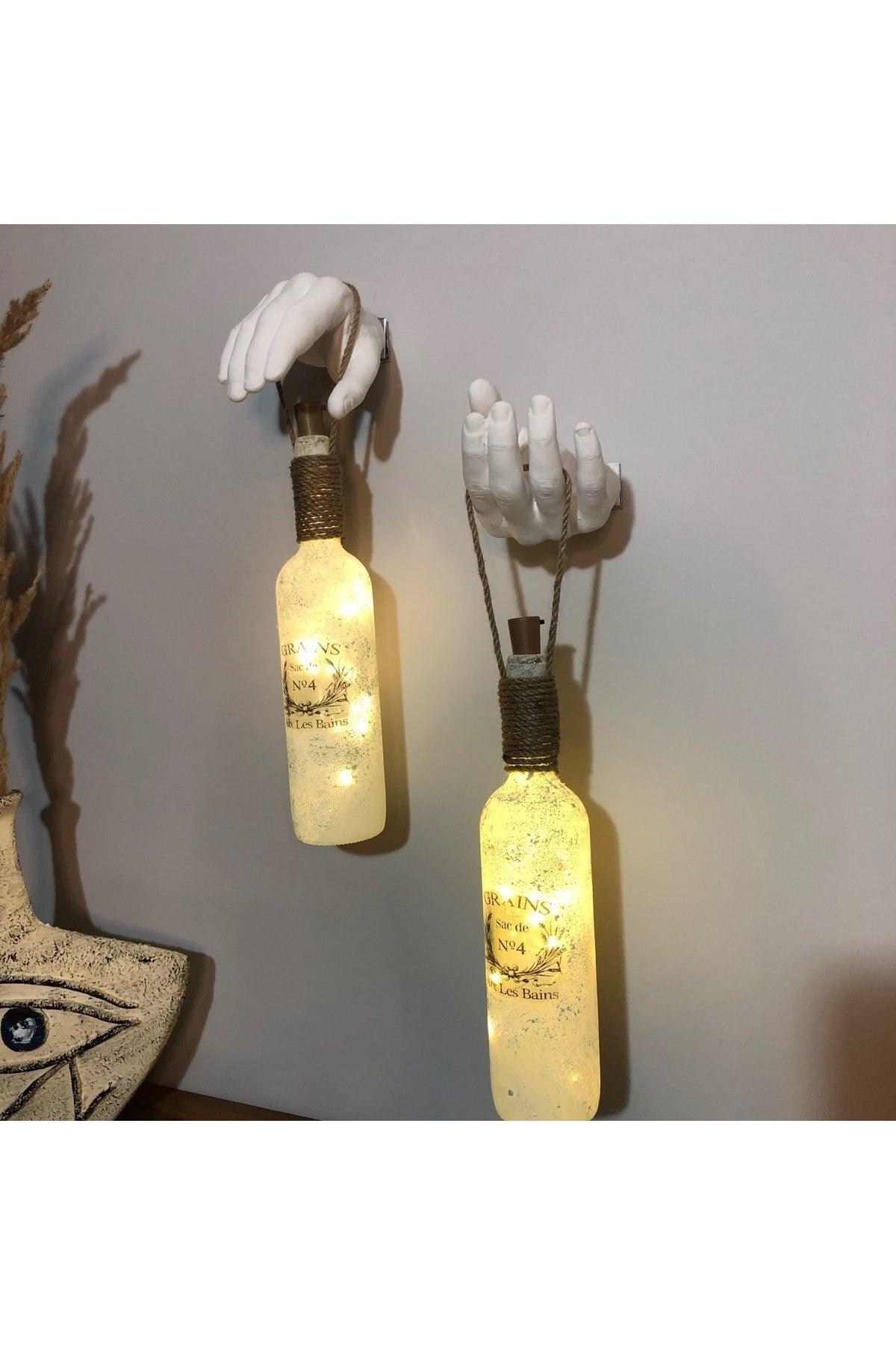 Handmade Sculpture Hand Decorated Led Illuminated Frosted Glass Wine Bottle Sconce Set of 2 - Swordslife