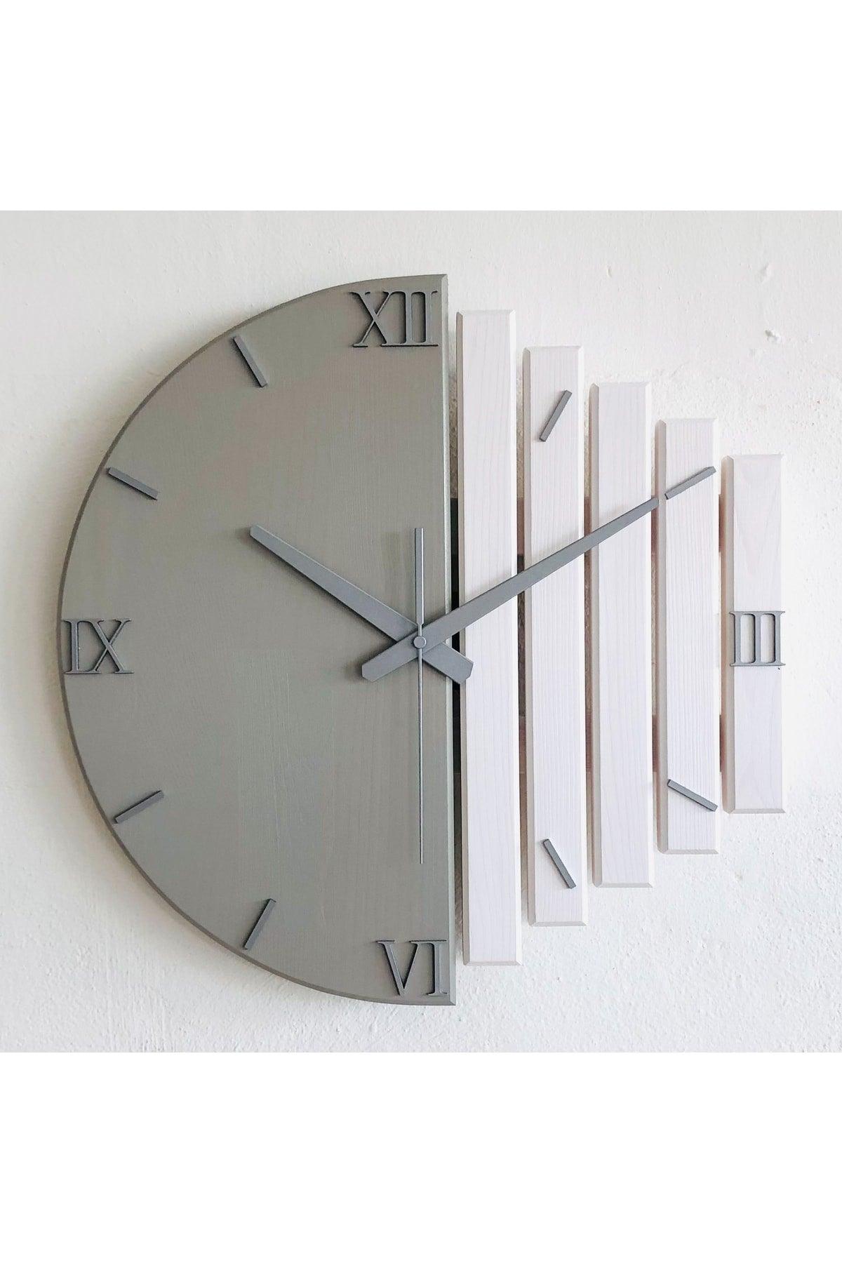 Handmade Solid Wood Wall Clock 40x40cm Mink Gray & White - Silver Numeral - Swordslife