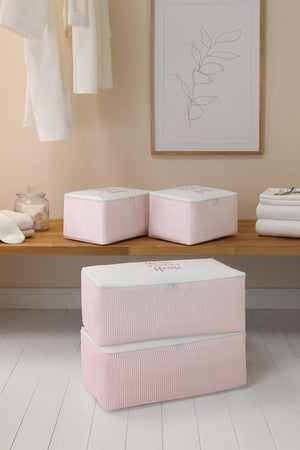 Handleless Pink Striped Storage Bag Set of 4