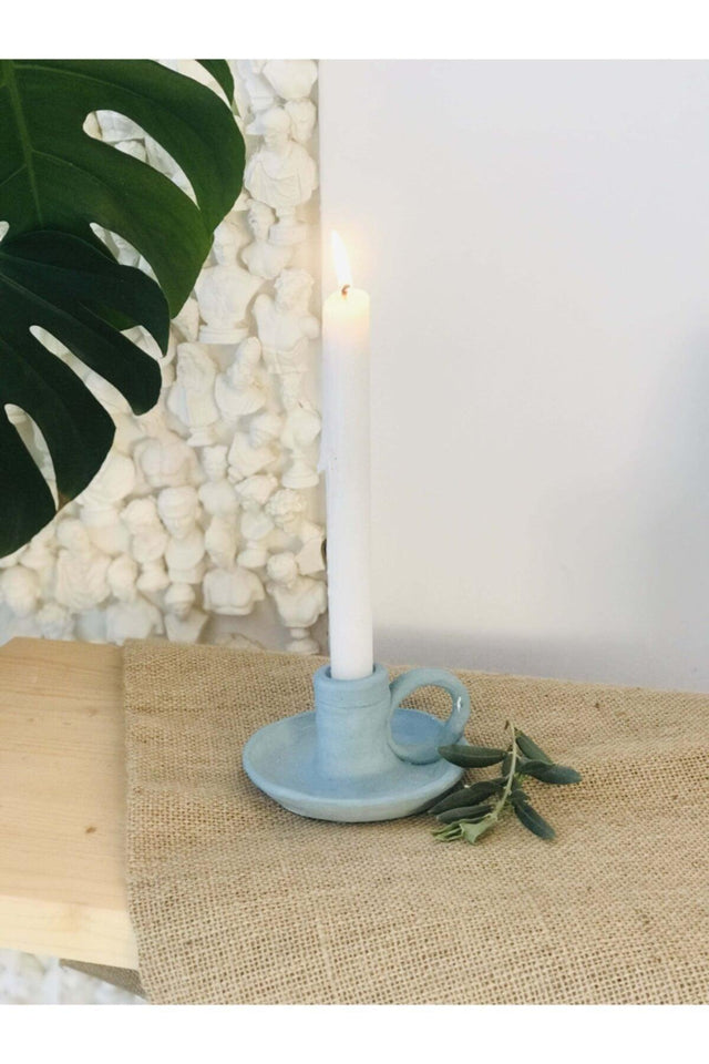 Handmade Candlestick With Handle Blue - Swordslife