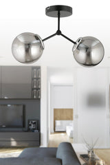 Helen 2 Li Modern Smoked Globe Glass Plafonier Chandelier - Swordslife