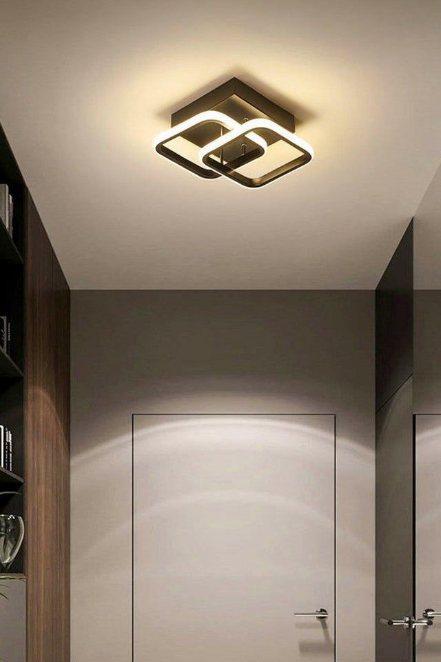Henna Black Square Hall Hallway Entrance Daylight Led Chandelier - Swordslife