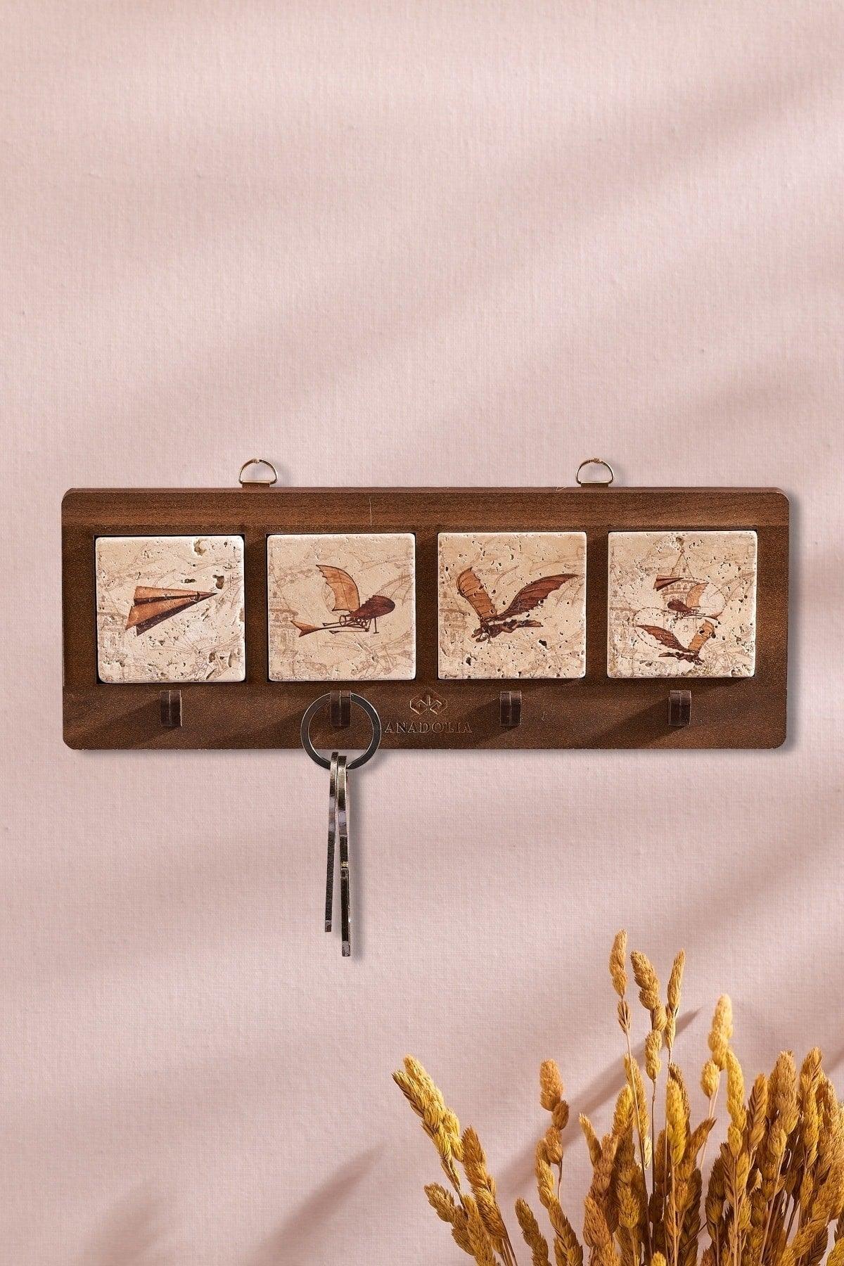 Hezarfen And Galata Tower 4-Piece Travertine Decorative Hanger - Swordslife