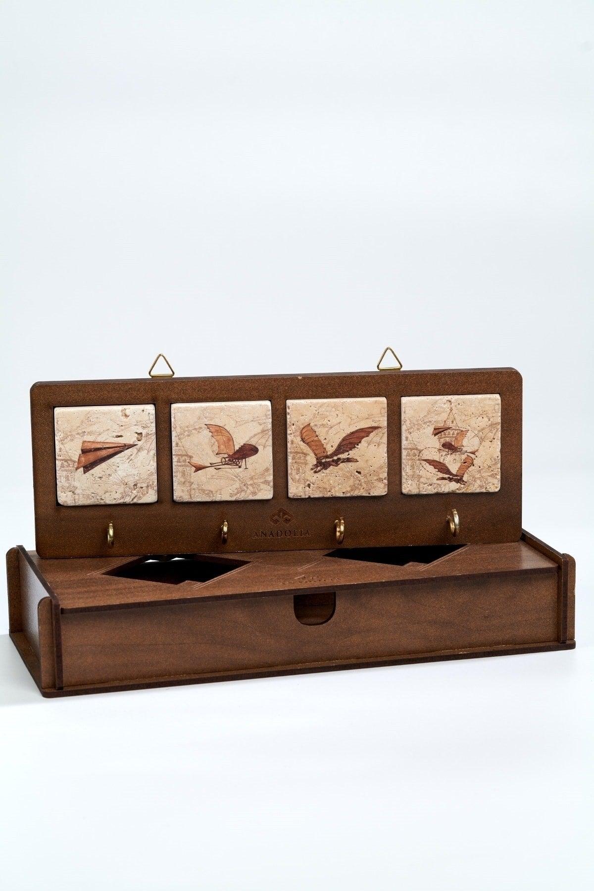 Hezarfen And Galata Tower 4-Piece Travertine Decorative Hanger - Swordslife