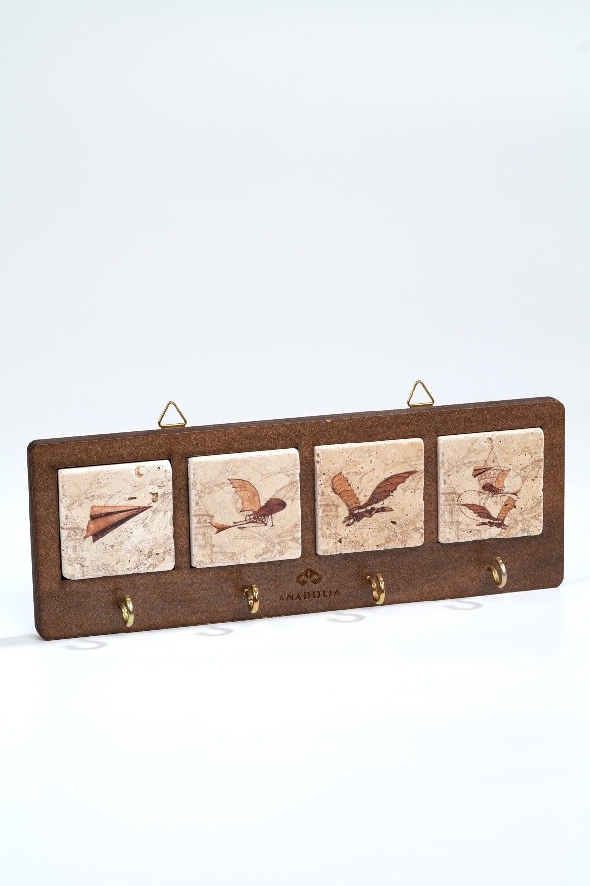 Hezarfen And Galata Tower 4-Piece Travertine Decorative Hanger - Swordslife