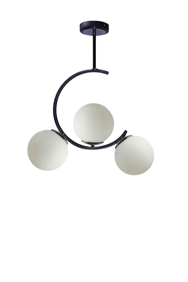 Hilal C Model Modern Sport Globe White Glass Black 3 Plafonyer Chandelier - Swordslife