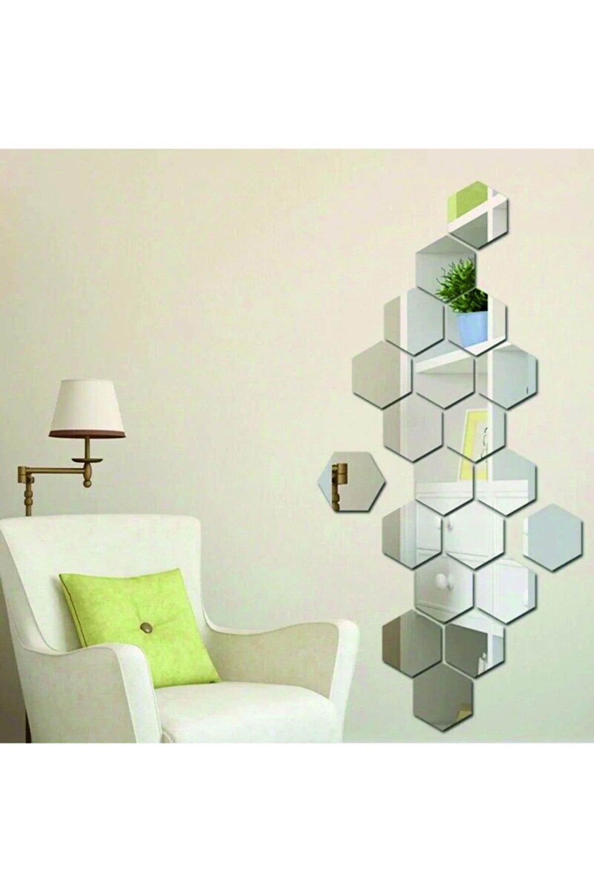 Honeycomb Silver Decorative Hexagonal 12x Ornamental Acrylic Mirror 7,5x8,5cm Entrance Wall Plexiglass With Adhesive Tape - Swordslife