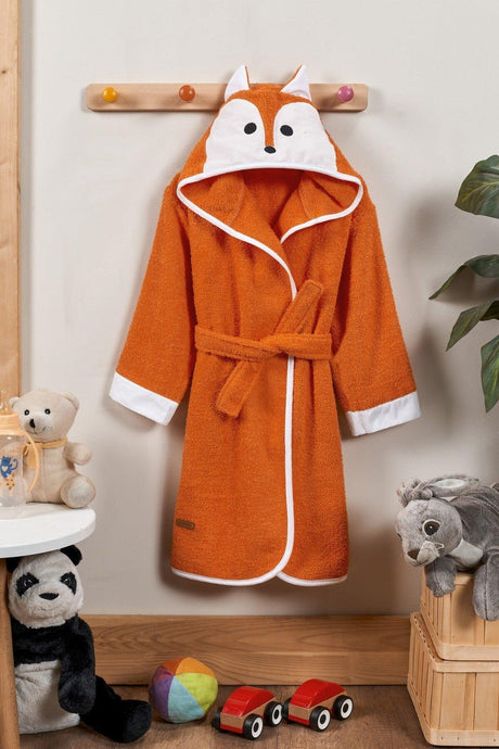 Hooded Kids Bathrobe 100% Cotton Male Bathrobe Animal Fox Orange - Swordslife