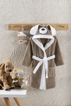 100% cotton hooded baby bathrobe with animal print design