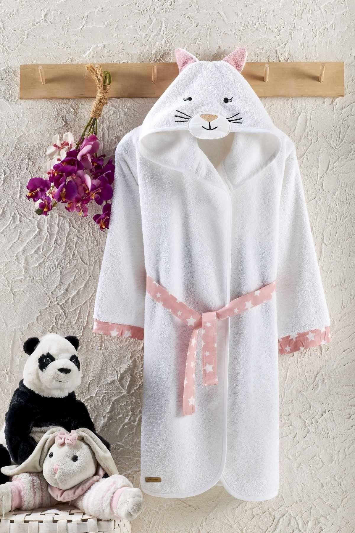 Hooded Child Bathrobe 100% Cotton Water Absorbent Baby Girl Boy Cat White - Swordslife