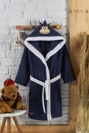 Hooded Child Bathrobe 100% Cotton Water Absorbent Baby Girl Indigo - Swordslife