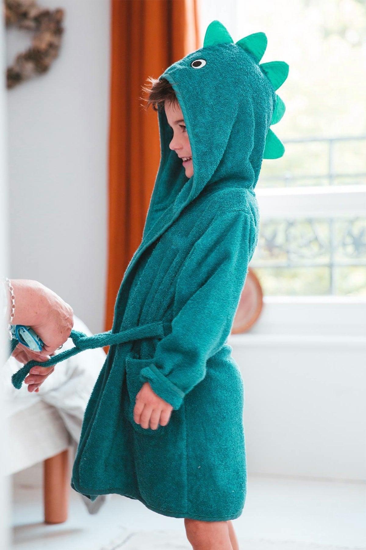 Hooded Girls-boys Bathrobe Cotton-dino