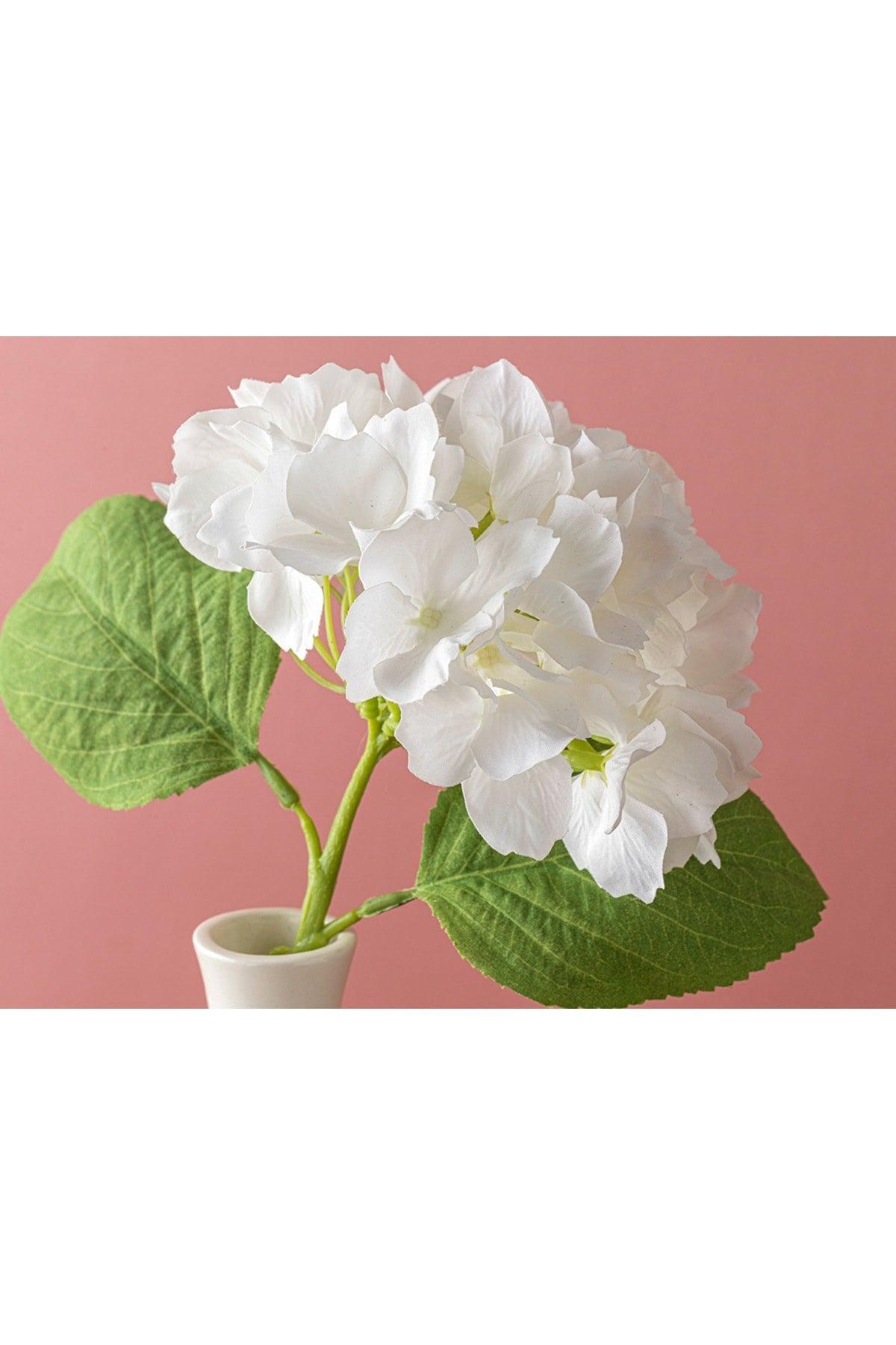 Hortensia Single Branch Artificial Flower 35 Cm White - Swordslife