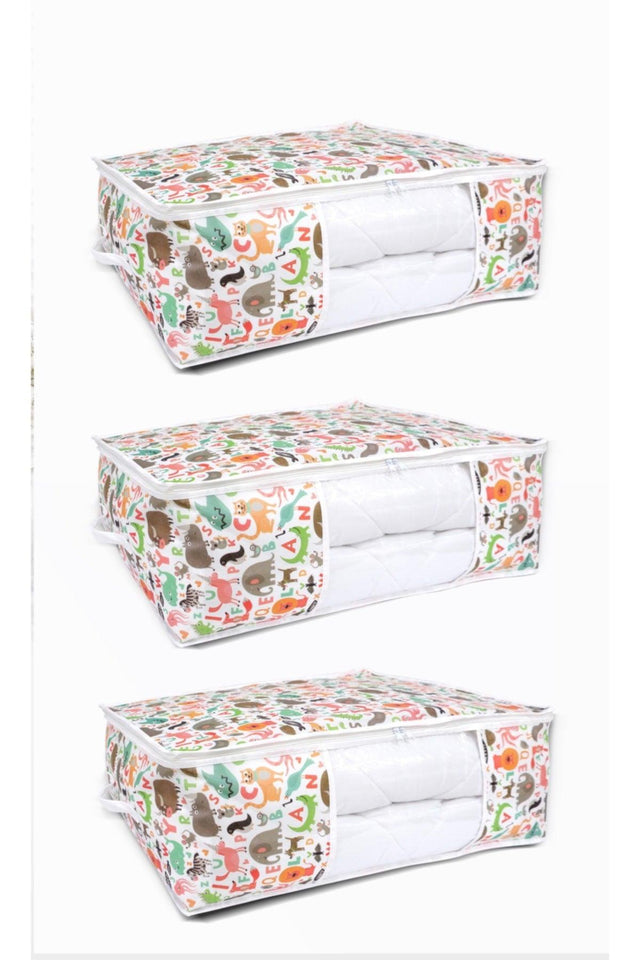 https://www.swordslife.com// Cute Animal Printed & Windowed & Base Organizer Storage Bag Set of 3 & 70x50x25 Cm - Swordslife