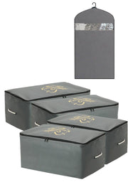 Storage Bag Organizer Storage Bag 4 Pieces 64x41x35 Cm And 1 Clothes Cover Gray Color Set of 5 - Swordslife