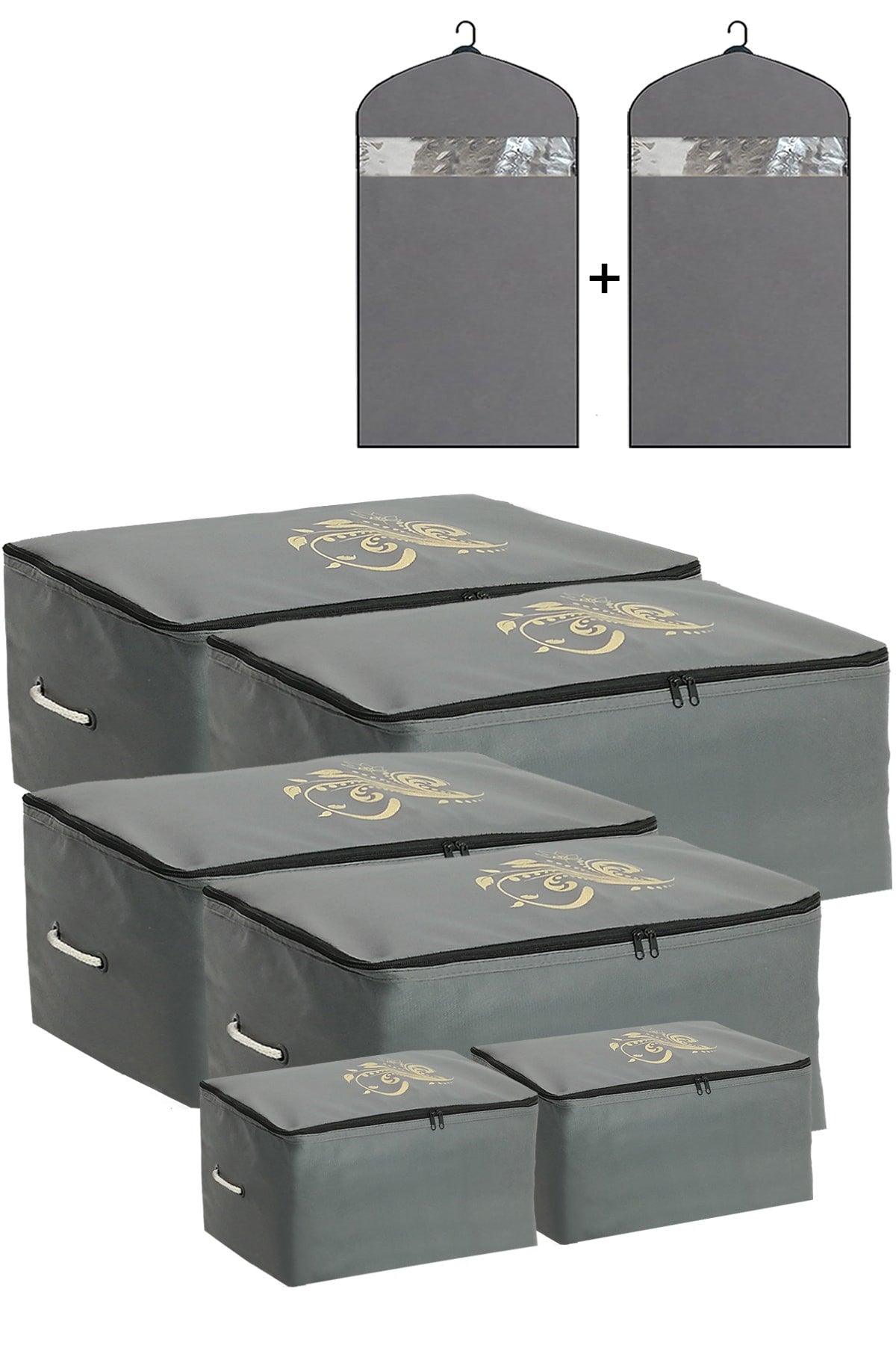 Storage Organizer Storage Bag 2 Mega , 2 Large , 2 Small Sizes And Clothes Pouch Set of 8 Gray Color - Swordslife