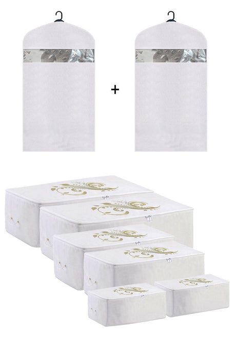 Storage Organizer Storage Bag 2 Mega 2 Large 2 Small Size And Clothes Pouch White Color Set of 8 - Swordslife