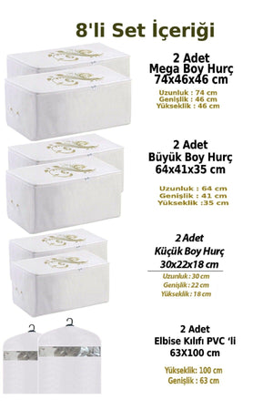 Storage Organizer Storage Bag 2 Mega 2 Large 2 Small Size And Clothes Pouch White Color Set of 8 - Swordslife