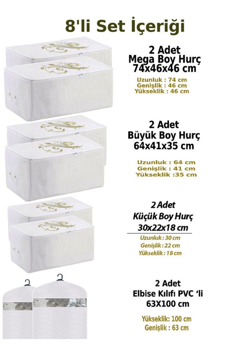 Storage Organizer Storage Bag 2 Mega 2 Large 2 Small Size And Clothes Pouch White Color Set of 8 - Swordslife
