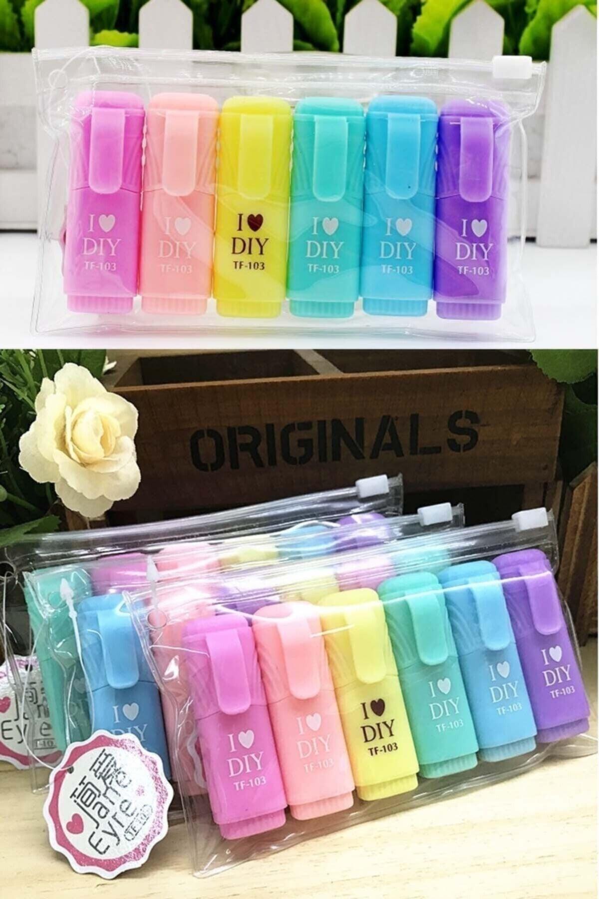 6 Pcs Mini Highlighter with the motto I Love Diy