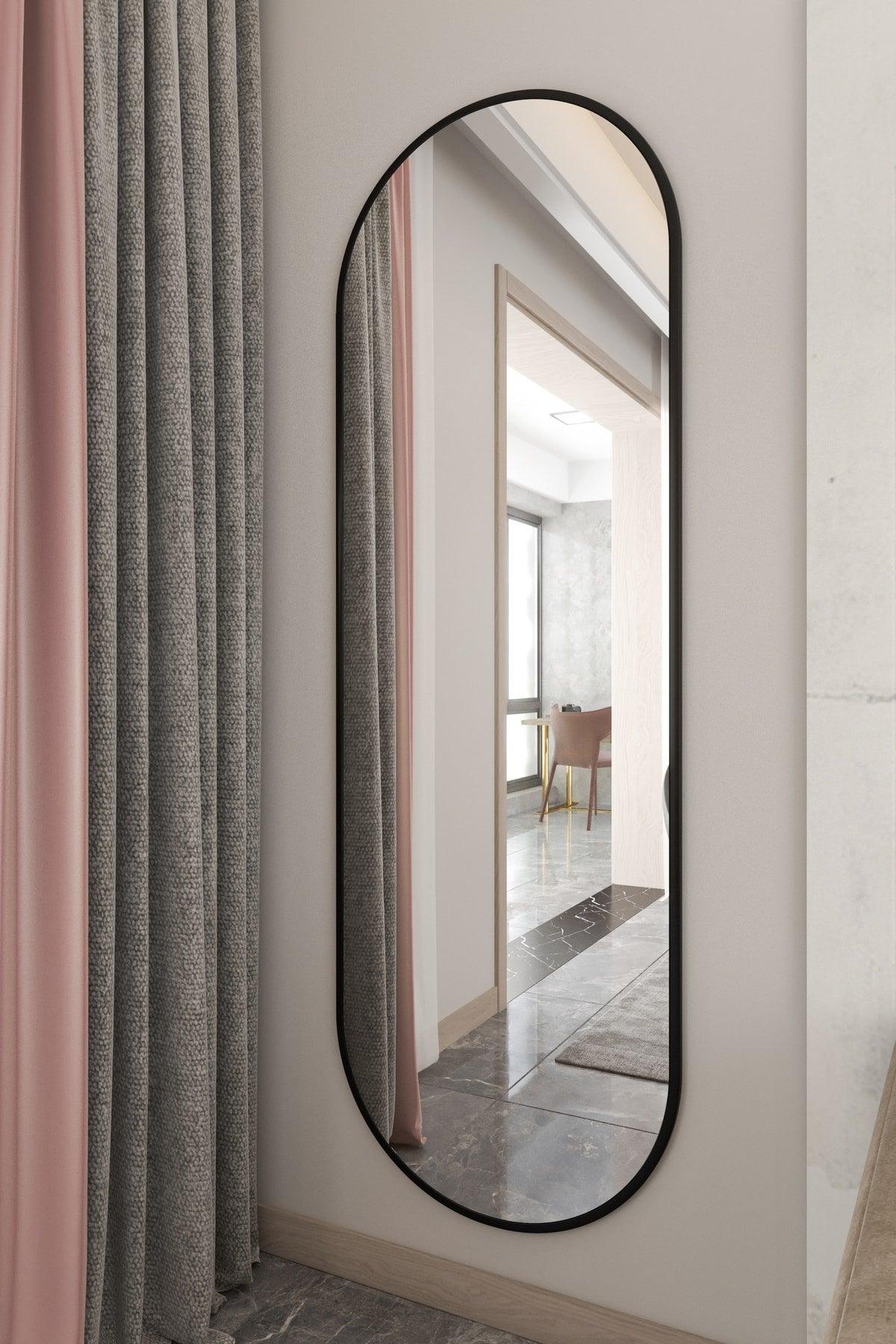 İnci Metal Design 180x60 Black Double Sided Oval Metal Framed Mirror - Swordslife