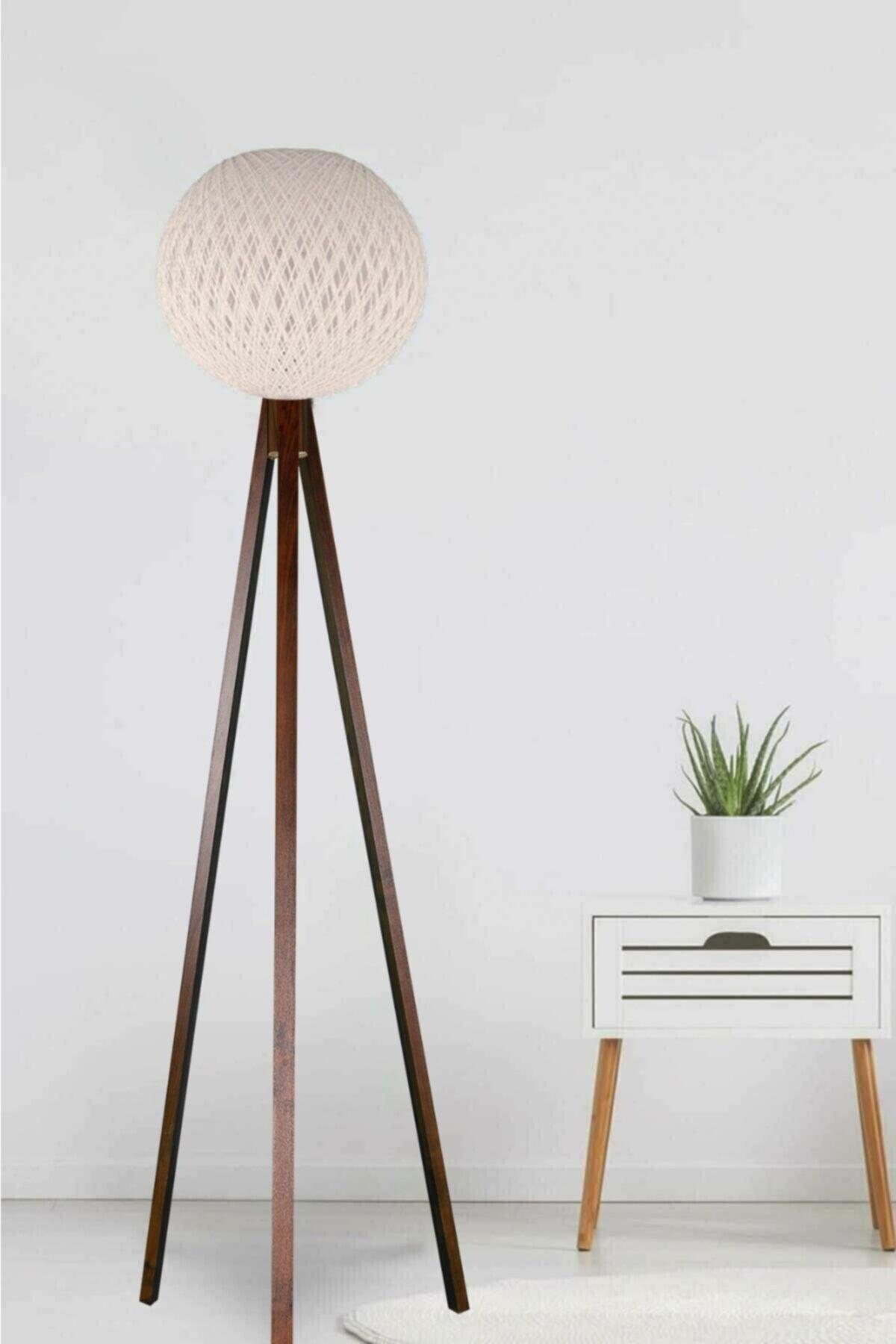 Ip Floor Lamp Wooden 3-Legged Lampshade Cream Headboard Brown Leg 9912 - Swordslife