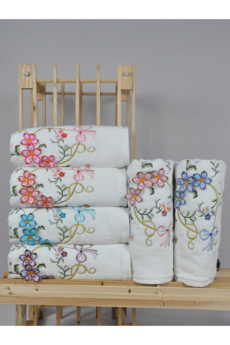Ivy 6 Pcs Multicolored 3D Velvet Dowry Gift 50x90 Cotton Hand/Face Towel - Swordslife