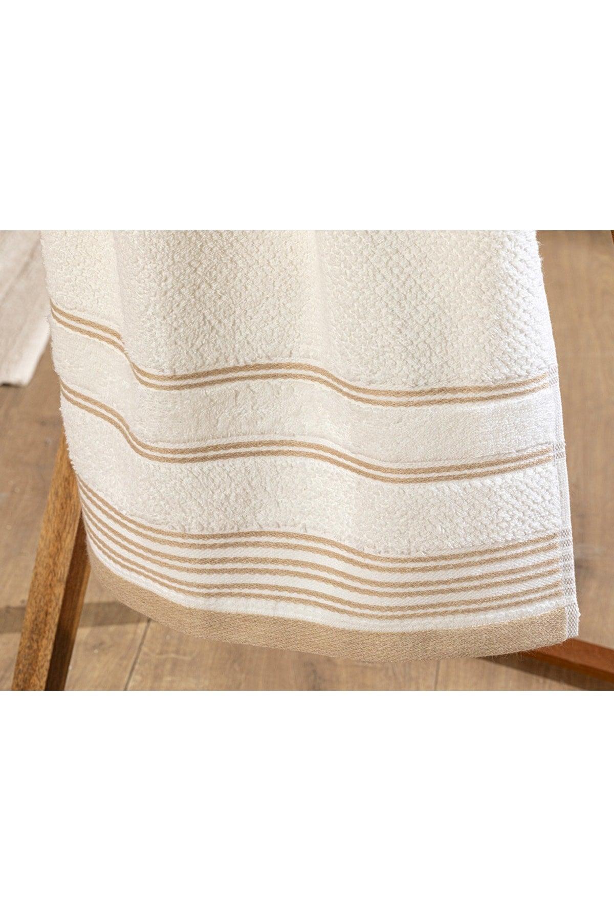 Ivy Cotton Striped Face Towel 50 X 70 Cm White - Beige - Swordslife