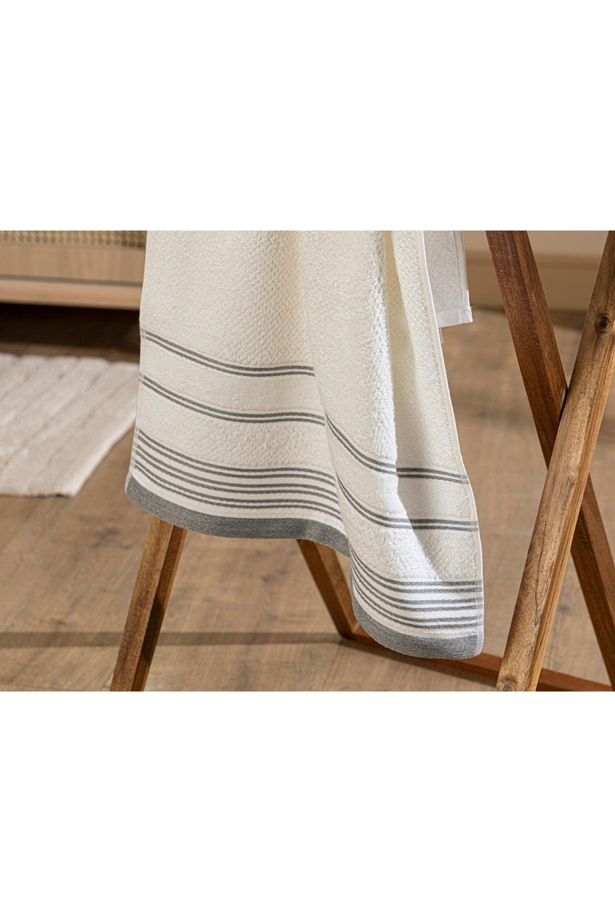 Ivy Cotton Striped Face Towel 50x70 Cm White - Gray - Swordslife