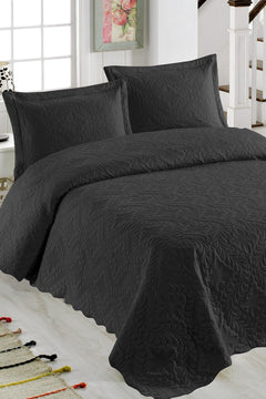 Black Double Microfiber Quilted Bedspread with Pillow Covers - Breathable and Durable